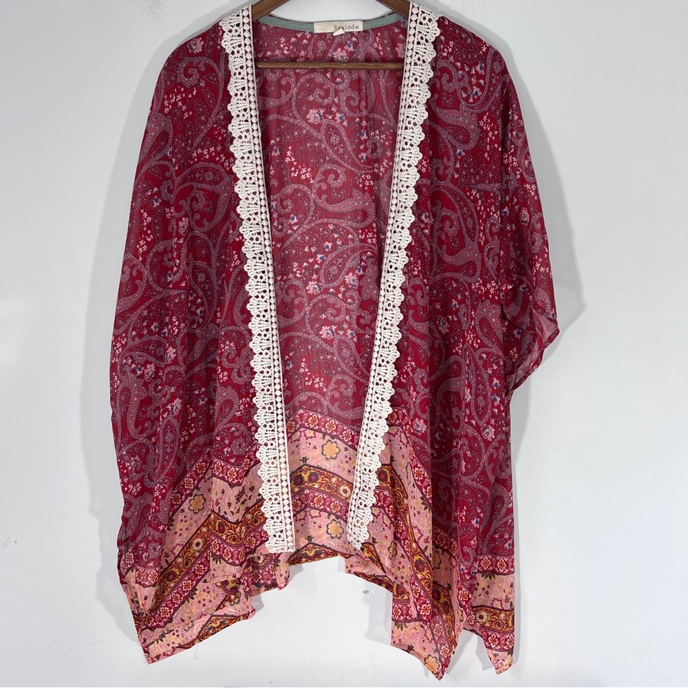 Rewind Kimono Top Open Front Semi-sheer Layering Womens Size Large